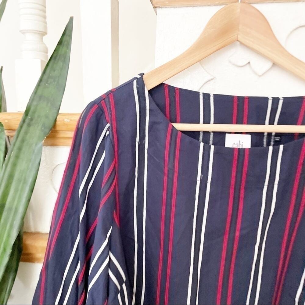 Cabi Striped Flag Blouse Style 5516 Navy Stripe Size Medium - Picture 5 of 8